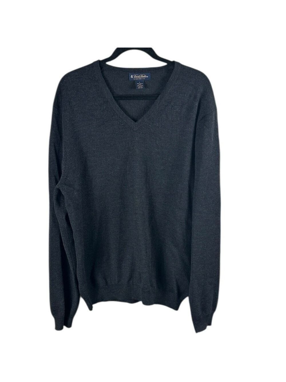 Brooks Brothers Merino Wool Charcoal V-Neck Sweater Size L
